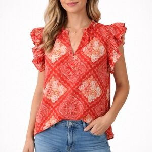 NWT Mittoshop 1x Printed Butterfly Sleeve Blouse‎ Floral Orange